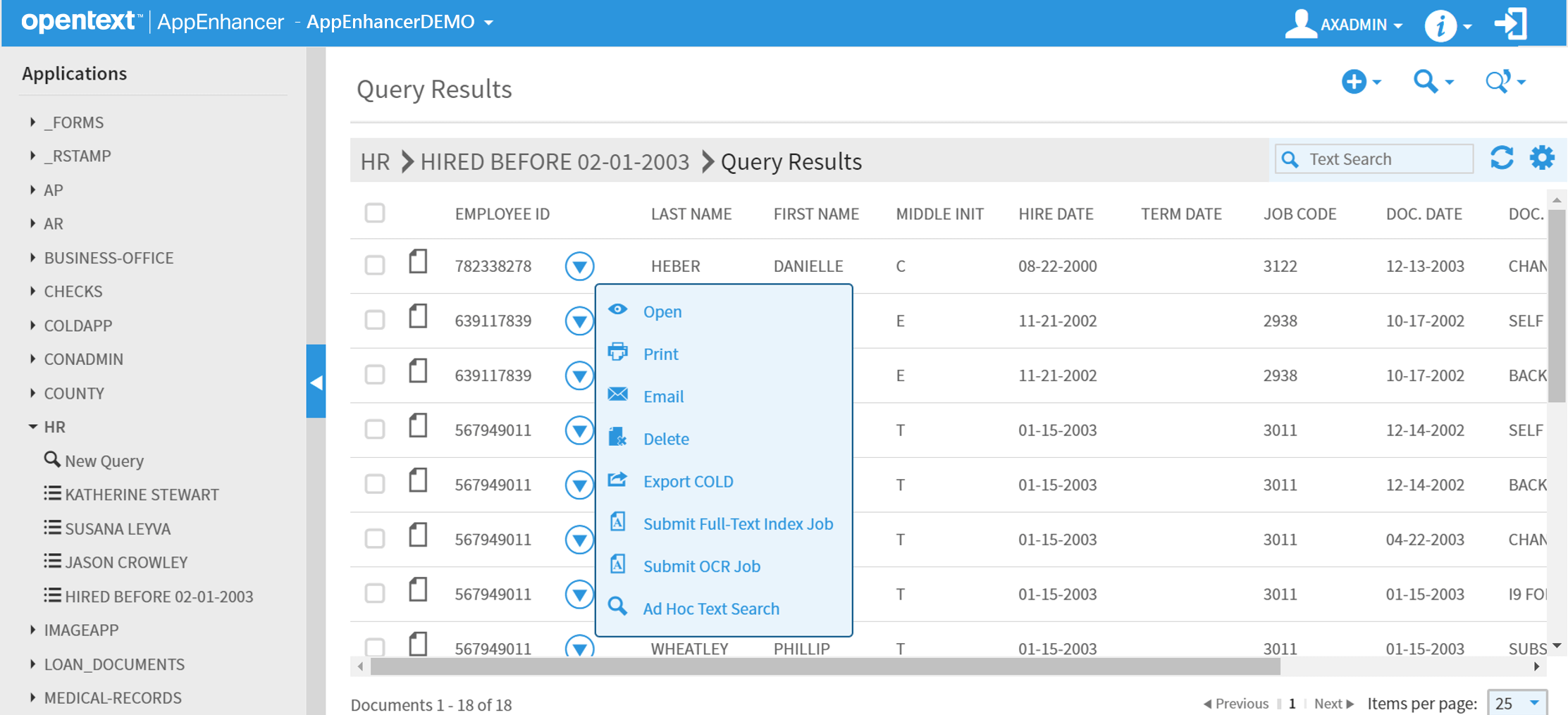 OpenText AppEnhancer Document Level Search Query